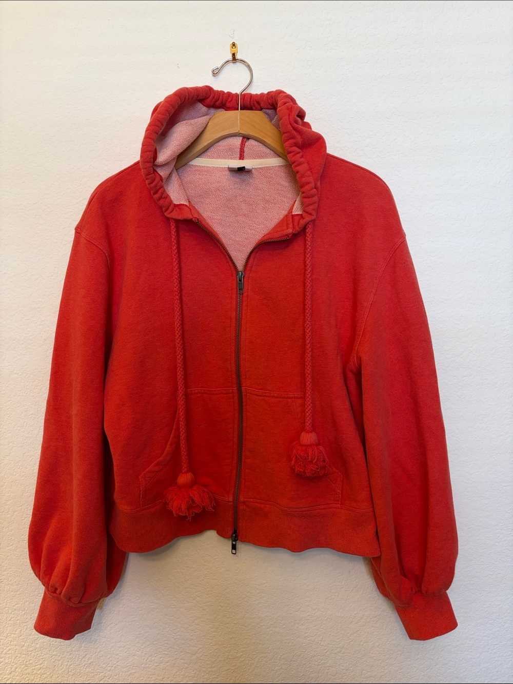 CAbi Coral Sweatshirt with Pom Poms